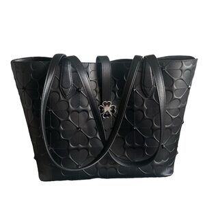 KATE SPADE NY KACI SPADE FLOWER EMBOSSED SMALL BLACK TOTE BAG, 9"h x 13"w x 5"d